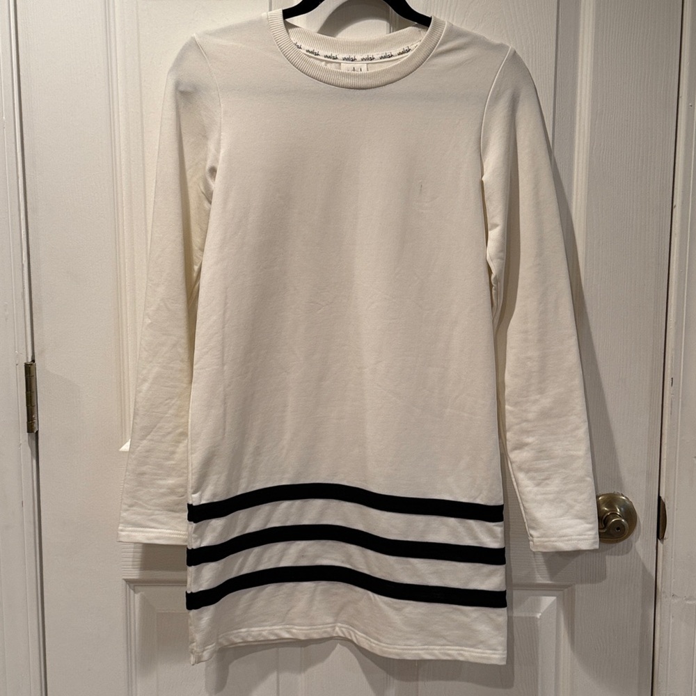 VIVILISH Women’s Long Sleeve White Dress with Black Stripes